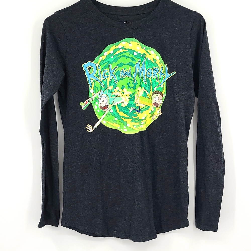Rick and Morty Adult swim Small 3/5 dark gray long sleeve crewneck green logo